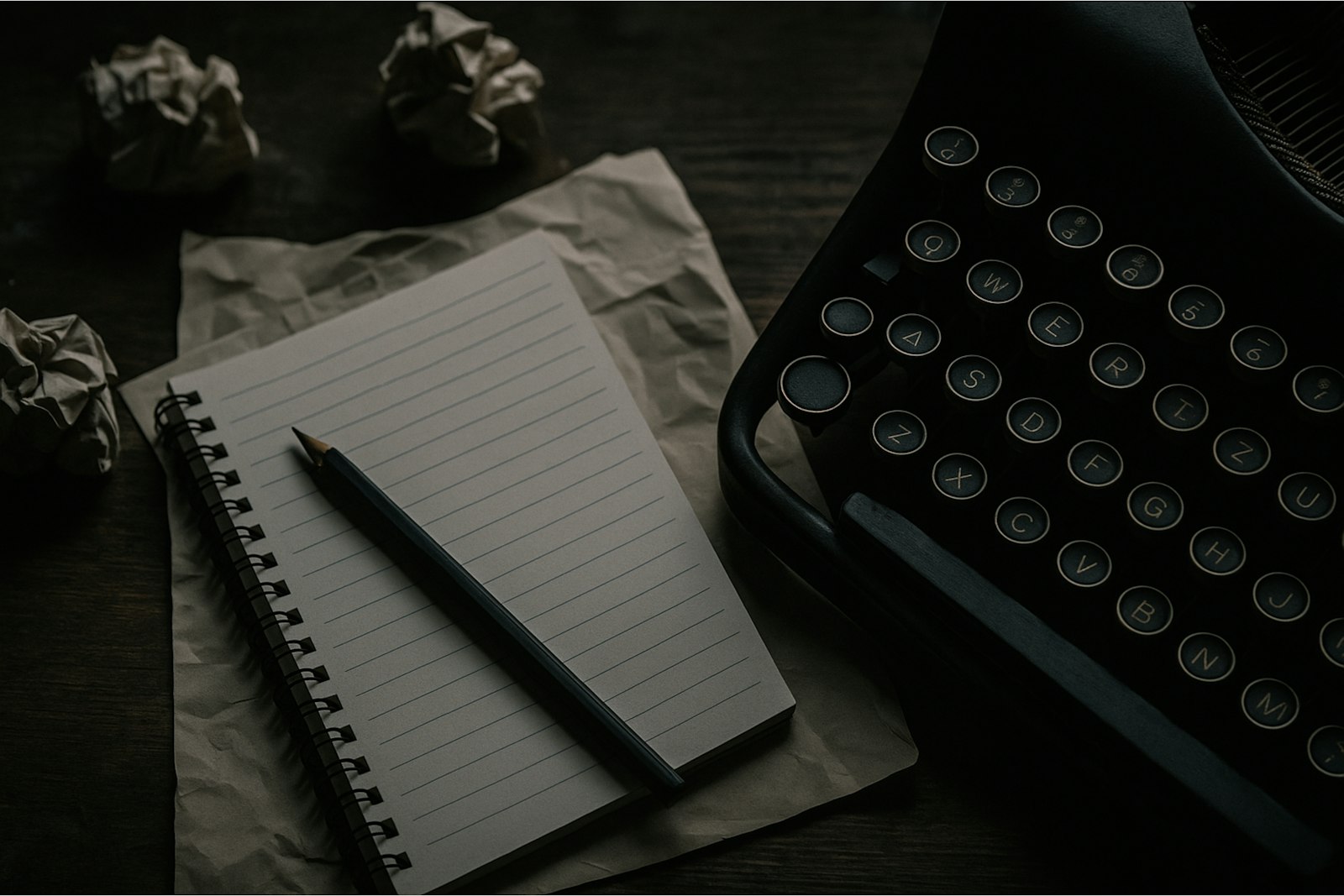 A notepad and typewritten notes on a desk, the kind of working paper behind every DirectSourceAI opinion.